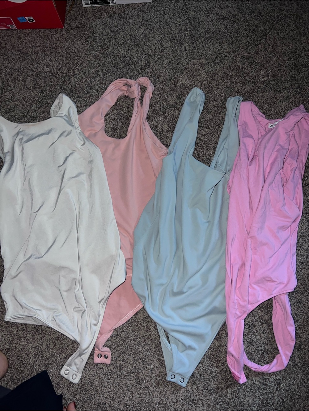 Lot of 4 Pastel Bodysuits - Cream, Blush, Light Blue, Bubblegum Pink
